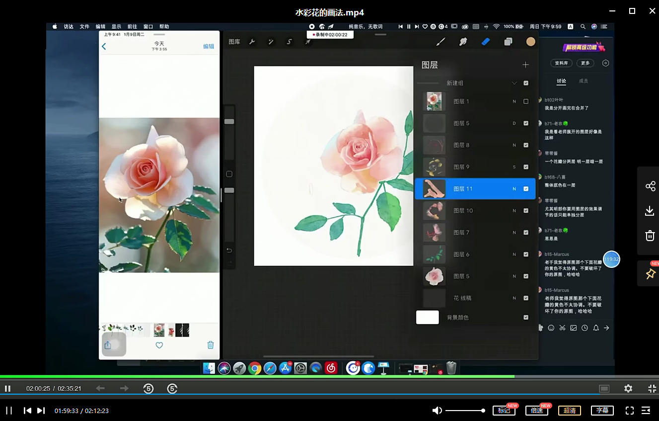 蓉儿ipad水彩插画课基础水果花卉+进阶冷饮蛋糕2020年【画质不错有笔刷】