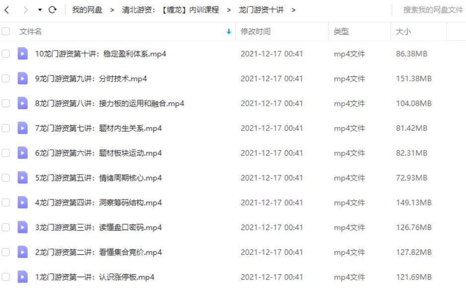 清北游资：龙门实战特训营缠龙内训课程视频+带盘群